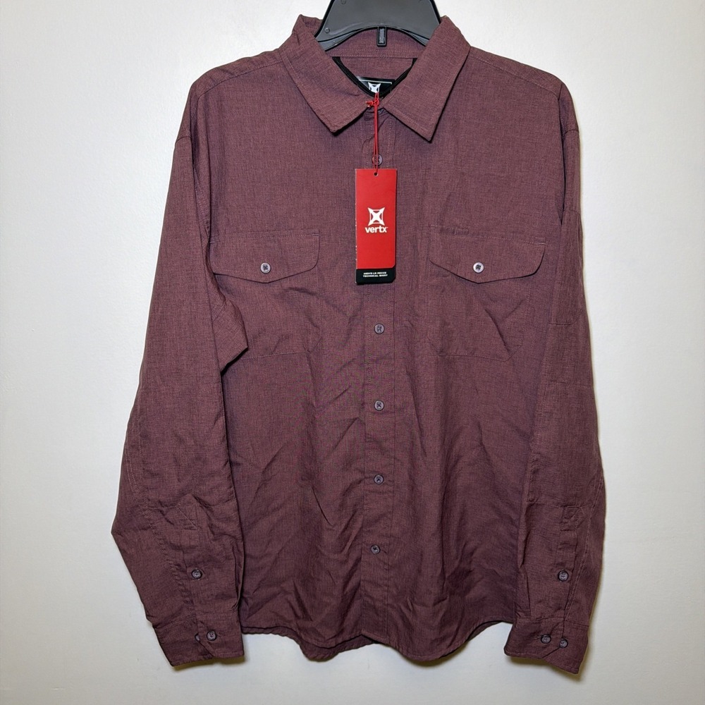 New Vertx Men's XL Recce Technical Snap Up Shirt Warm Wine Tactical Performance